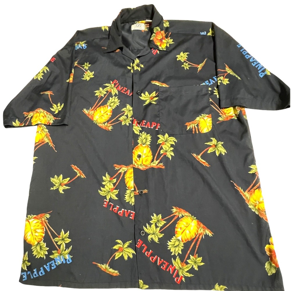 725‎ Originals Mens Medium Hawaiian Shirt Pineapples Button Black Tropical